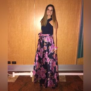 Formal floral dress with tie. Floor length, size medium. Only worn once.